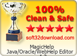 MagicHelp Java/Oracle/WebHelp Editor 1.3 Clean & Safe award